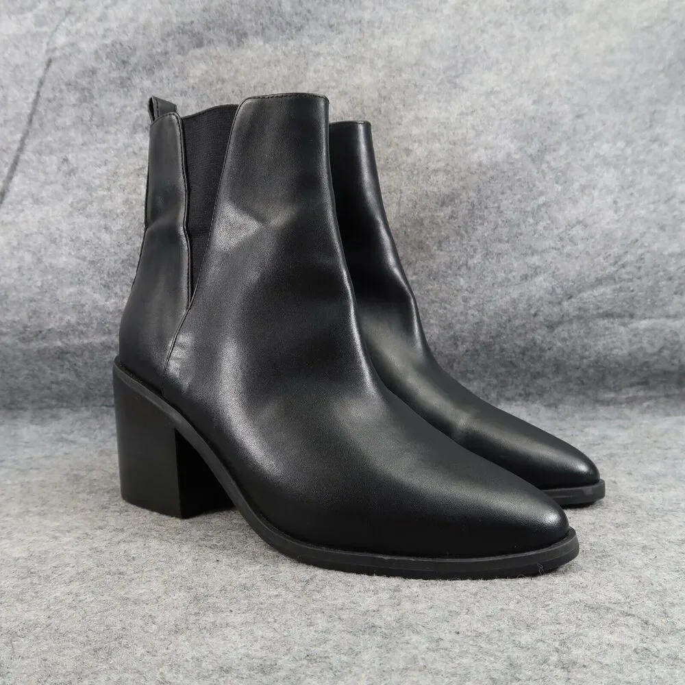 BP Shoes Womens 8 Booties Fashion Block Heel Black Classic Gore Panel Zip Baylee